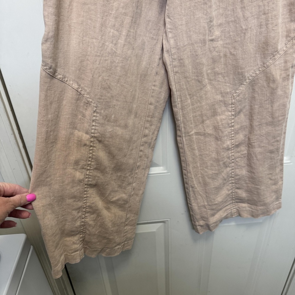 Nicole Miller Womens Linen Pants 6 Beige Wide Leg Belted Casual Summer Relaxed - Picture 3 of 8